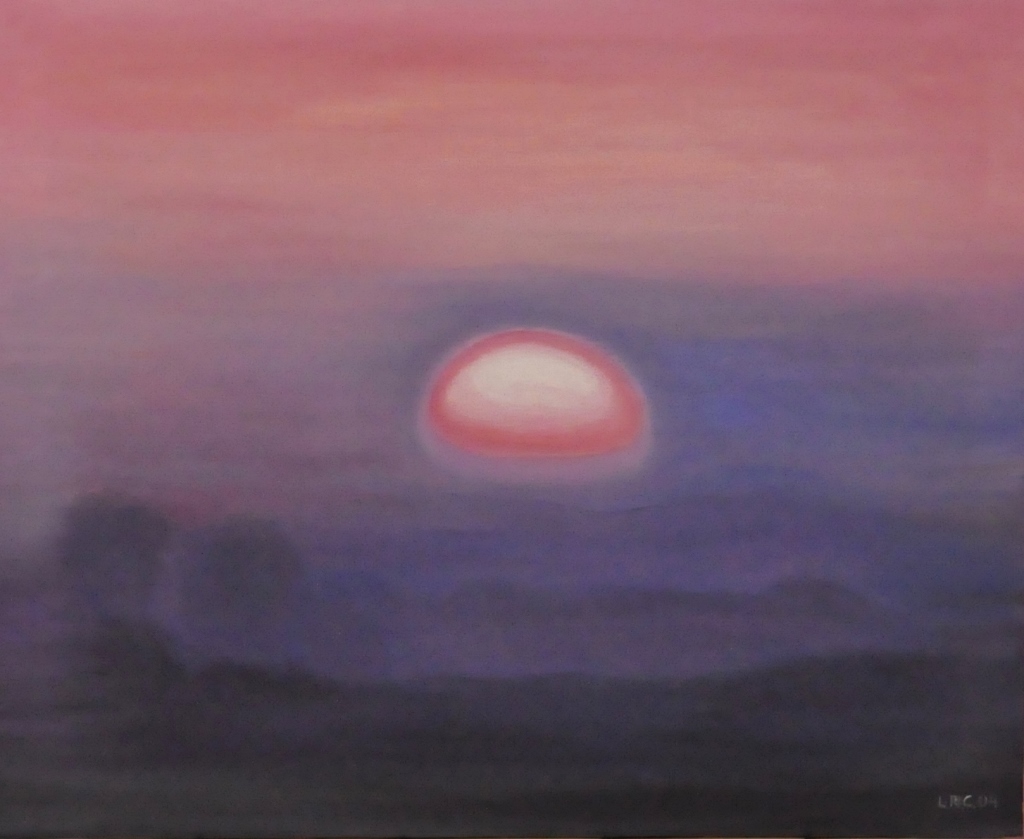 Puesta de sol con niebla 33 x 41 cm.