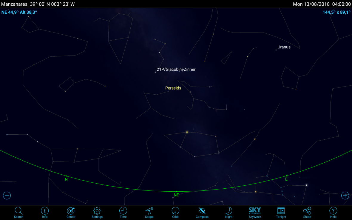 Altura de la constelacón de Perseo desde el horizonte