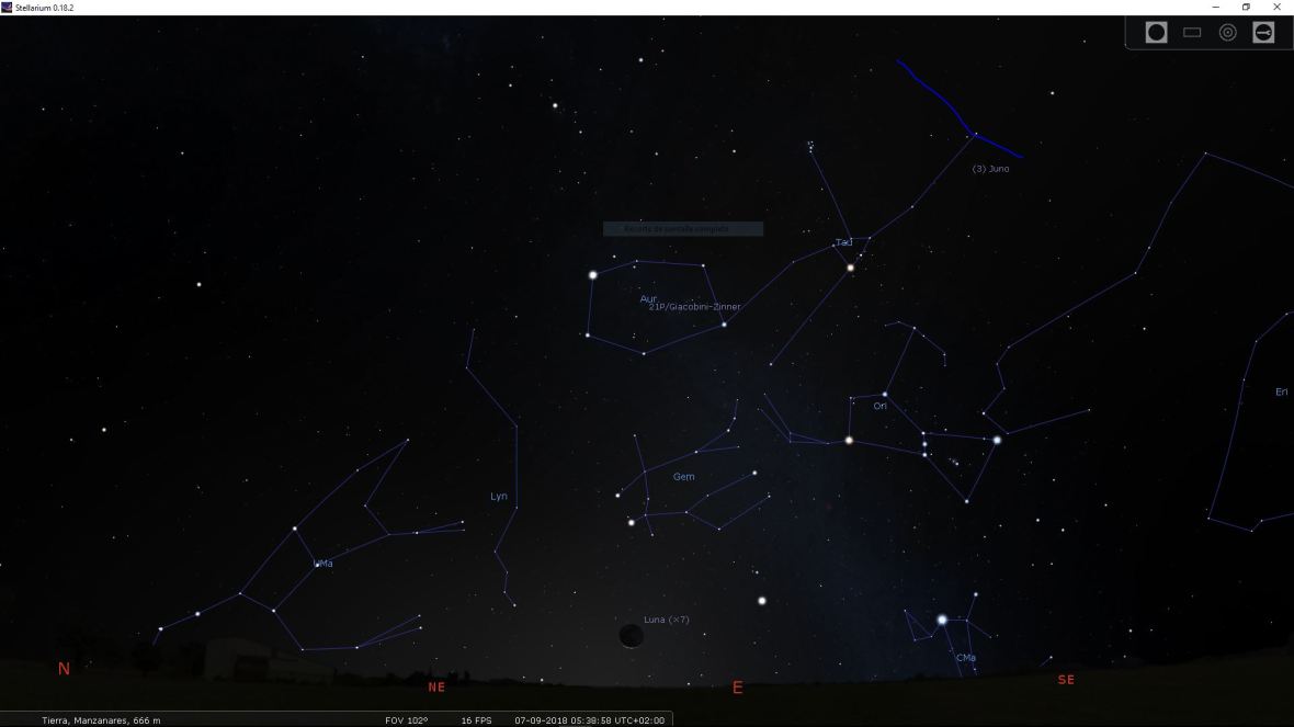 Posición en el cielo del cometa 21P/Giacobini-Zinner