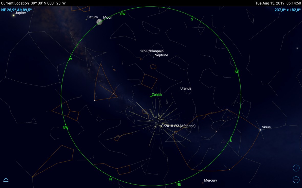 Planisferio con la posición de la Luna