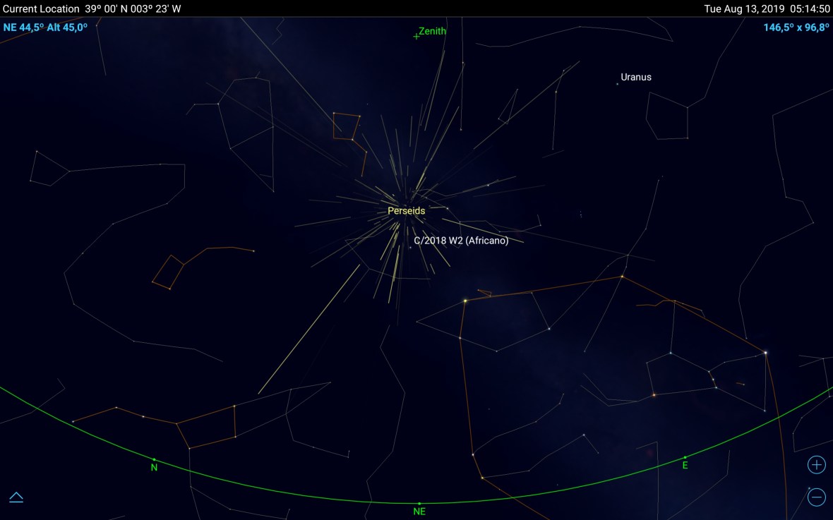 Radiante de las Perseidas, madrugada del 13-8-2019