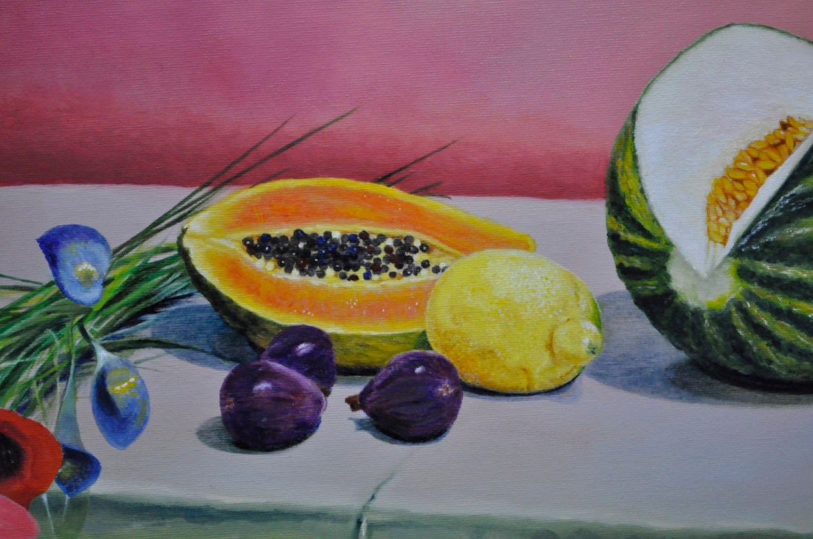 Frutas y flores (óleo) Detalle