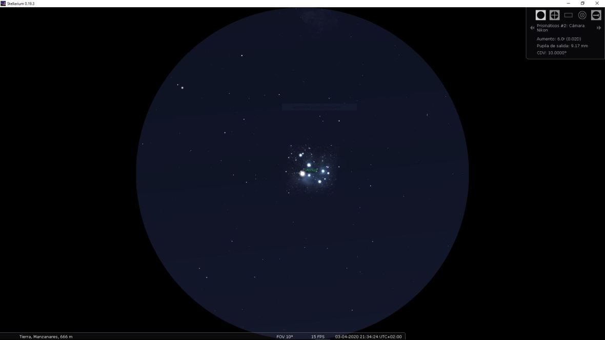 Venus y las Pléyades vista con 6 aumentos