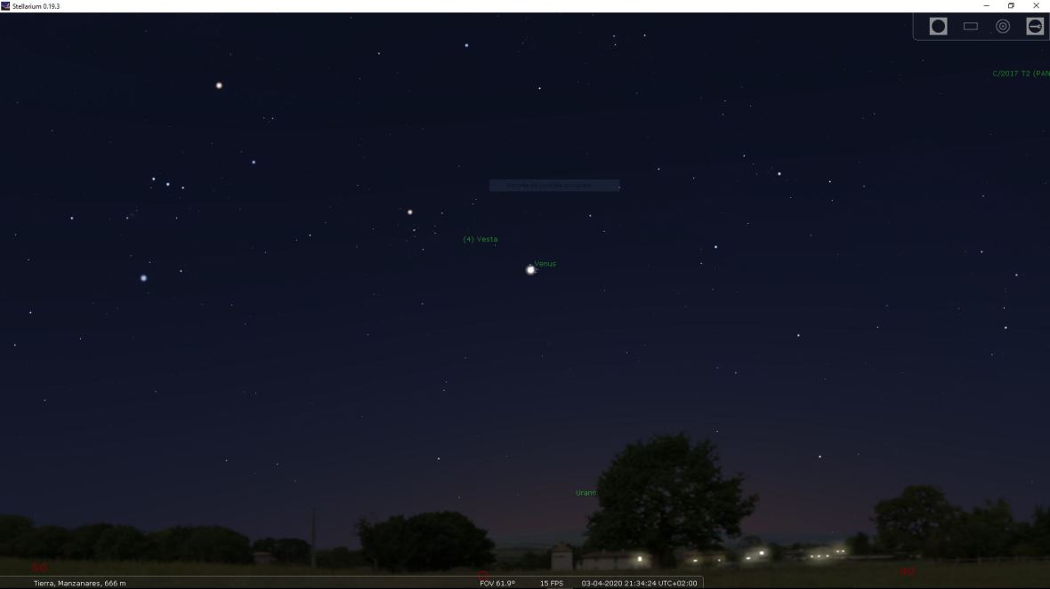 Venus y las Pléyades al atardecer del día 3 de Abril de 2020