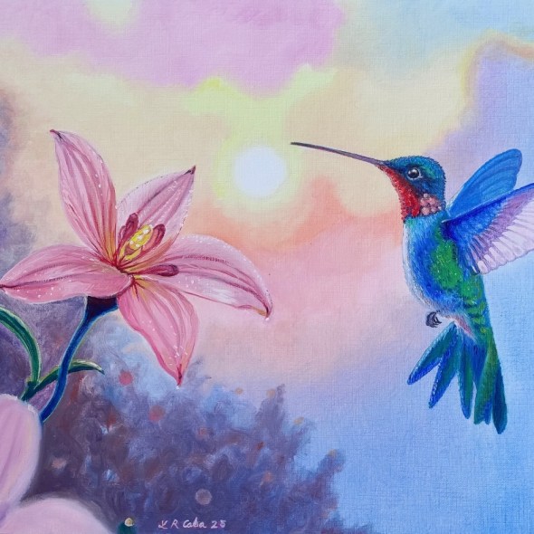 Fantasía con colibrí al amanecer